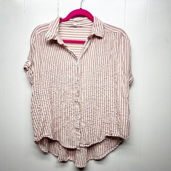 Jane & Delancey Striped Button Front Women's Short Sleeve Top Size Medium - Picture 1 of 11